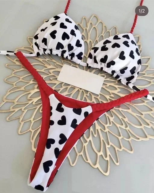 2024 Women's Bikini Swimsuit Women's Split Solid Color Lace-up Sexy Swimsuit 2-piece Set