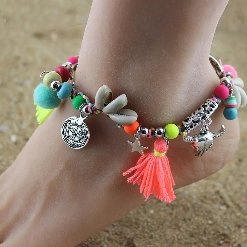 Bohemian Ethnic rainbow Beads Long Necklace Jewelry for Women necklace colorful Handmade Tassel pendant female dress
