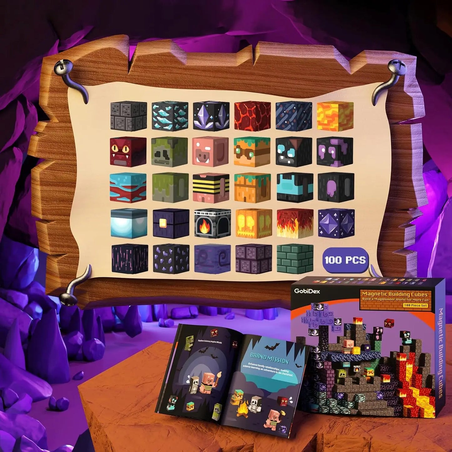 100PCS Magnetic Blocks Building Toys Cave World Magnet Construction Set STEM Educational Sensory Christmas Gift For New Year