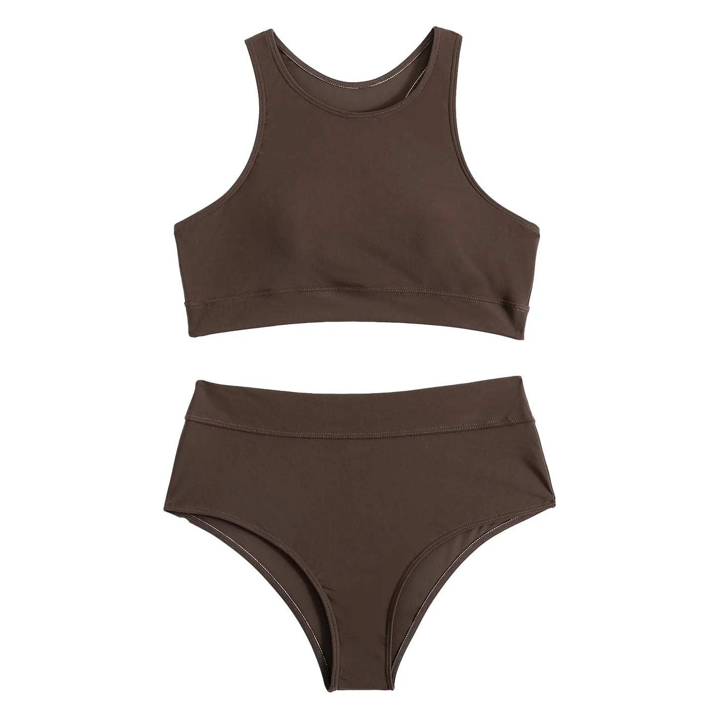 Women'S Solid Color Tank Top Swimsuit Ladies Split High Waist Swimsuit Two-Piece Set Traje De BañO Mujer Biquinis Feminino