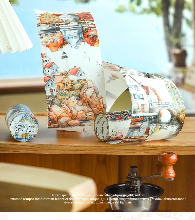 JIANWU 80mm*200cm Road View Series Vintage Travel Flower Landscape Material Collage Washi Tape Creative DIY Journal Stationery