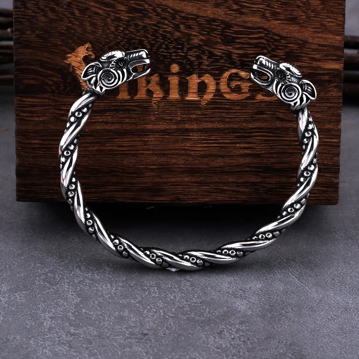 Stainless Steel Viking Goat Head Men's Cuff Bracelet Jewelry Strap Valknut Gift Bag Wooden Box One Piece Dropshipping