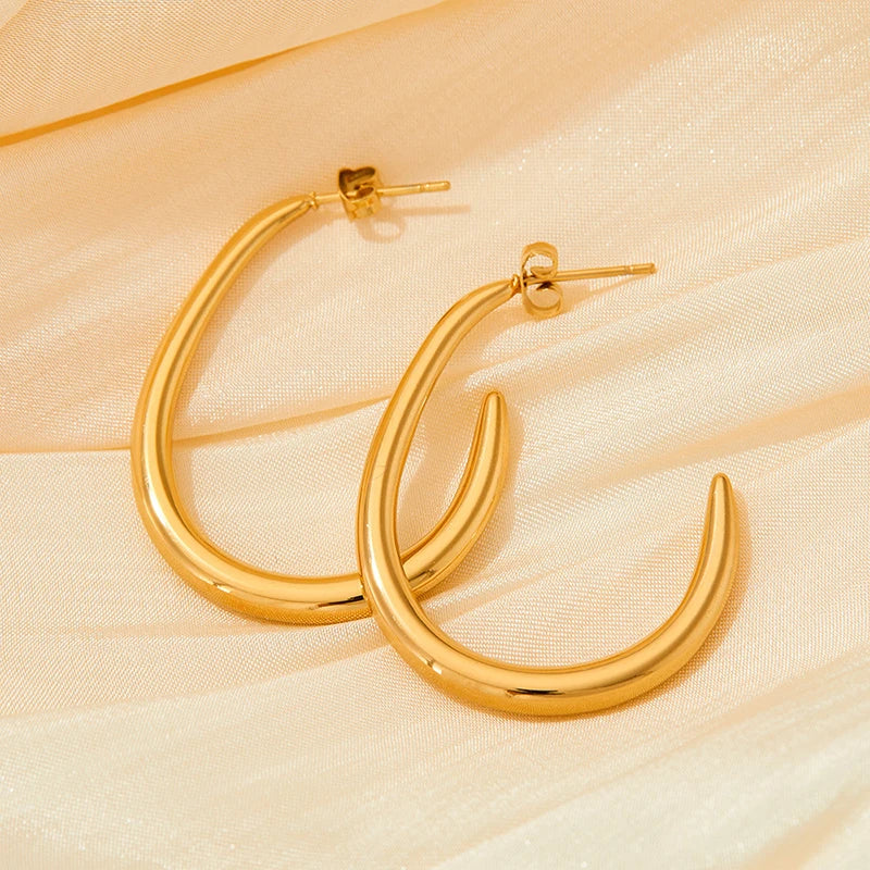 New Geometric C Shaped Statement Earring Stainless Steel Gold Plated Stud Earrings for Women Tarnish Free Fashion Jewelry Gift