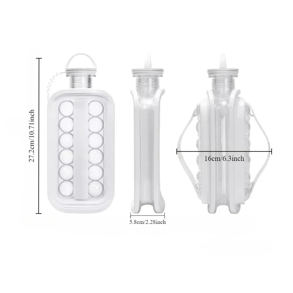 Ice Cube Tray 2-in-1 Portable Puck Making Water Bottle with 17 Grid Flat Lid Cooling Popsicle/Cube Molds