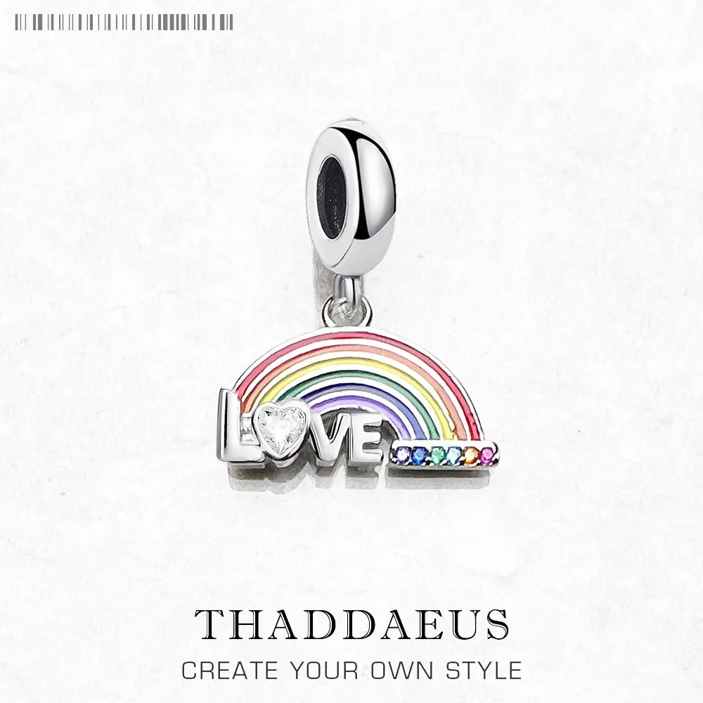 Colourful Rainbow Charms Pendant European Handmade Jewelry Spread Love Romantic Gift For Ladies Men New Pure 925 Sterling Silver