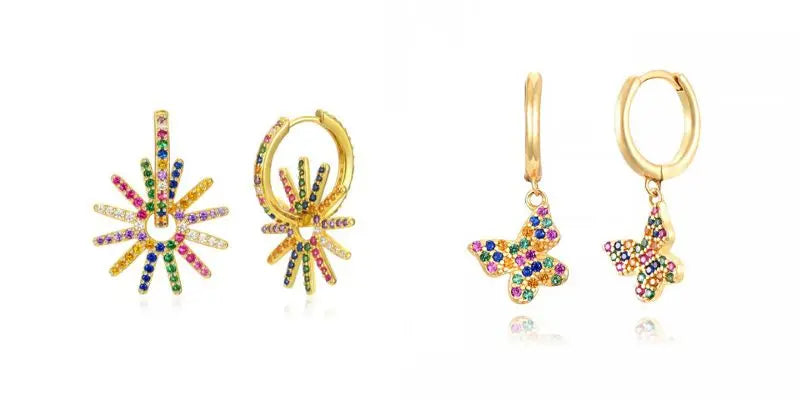 Colorful Crystal Earrings 925 Sterling Silver Ear Needle Stud Earrings for Women Cross Dangle Earrings Party Wedding Jewelry