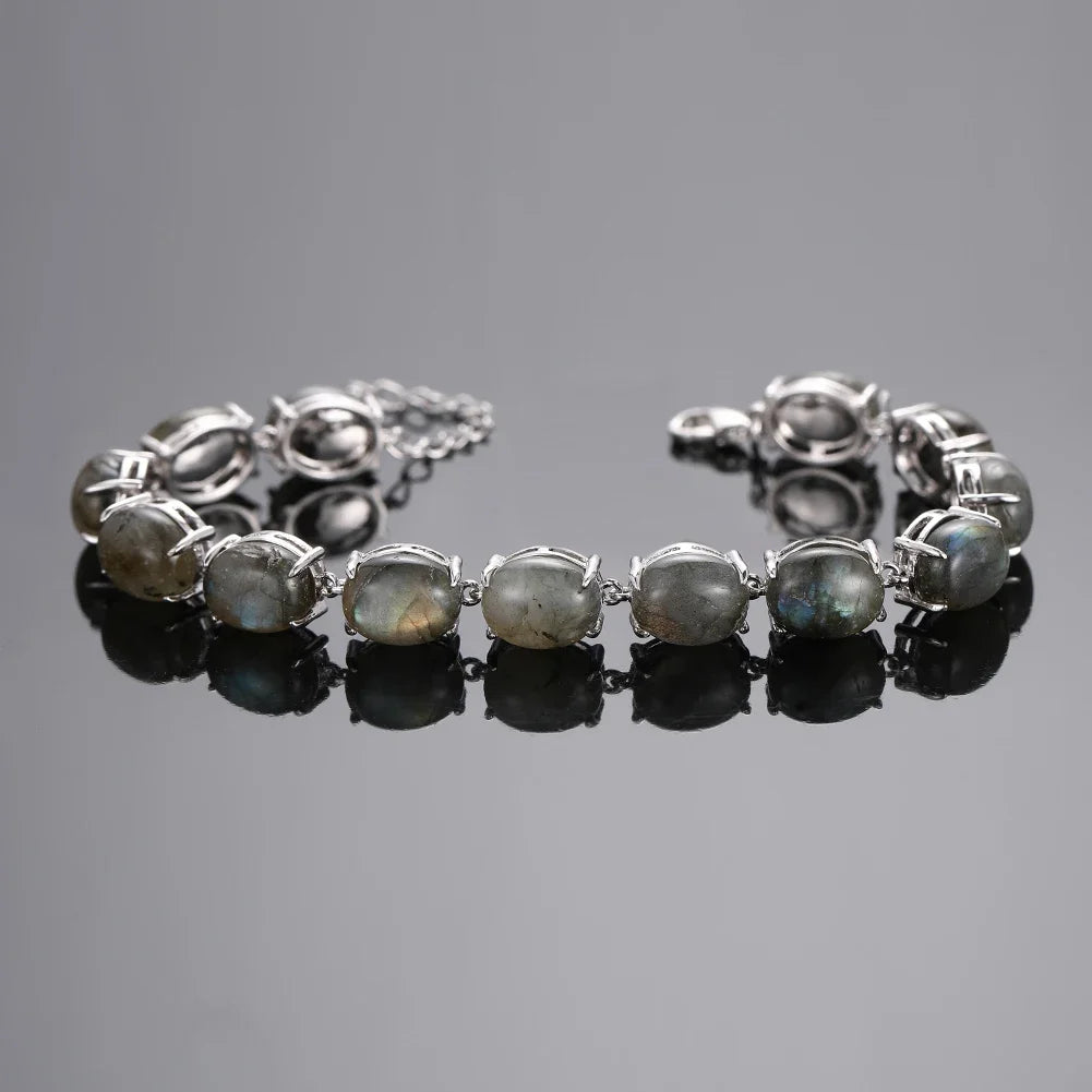 Natural Labradorite Bracelet 925 Sterling Silver Bracelet Turquoise Amethyst Gemstone Bangle Party Anniversary Gift Jewelry