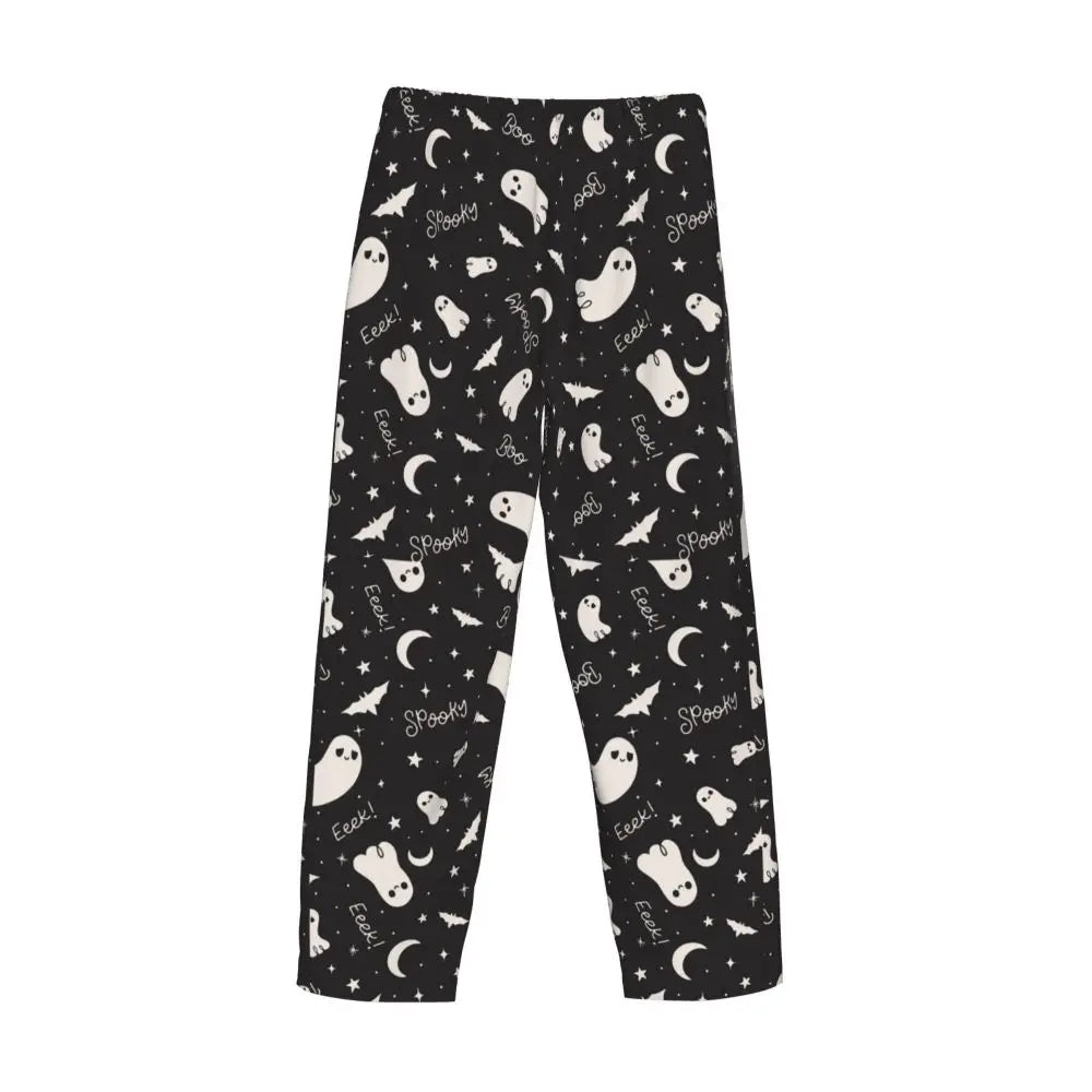 Custom Cute Spooky Halloween Bats Black And Purple Pajama Pants for Men Lounge Sleep Drawstring Sleepwear Bottoms with Pockets