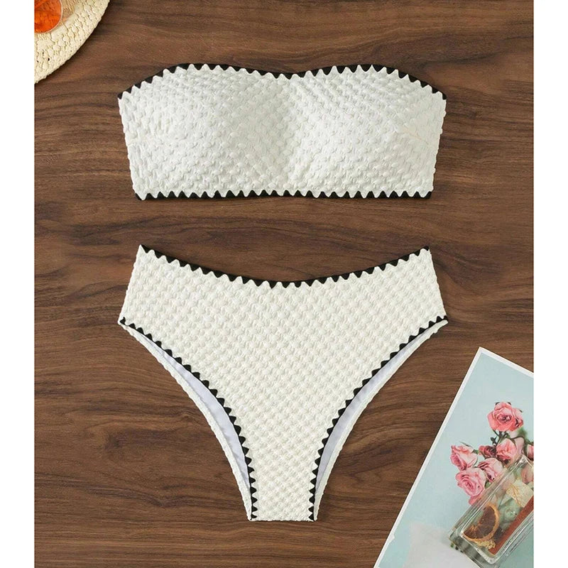 Elegant Strapless Swimwear Women Bikinis Fashion High Waist Split Bathing Suit 2025 New Casual Beachwear Swimsuit Two Piece Sets