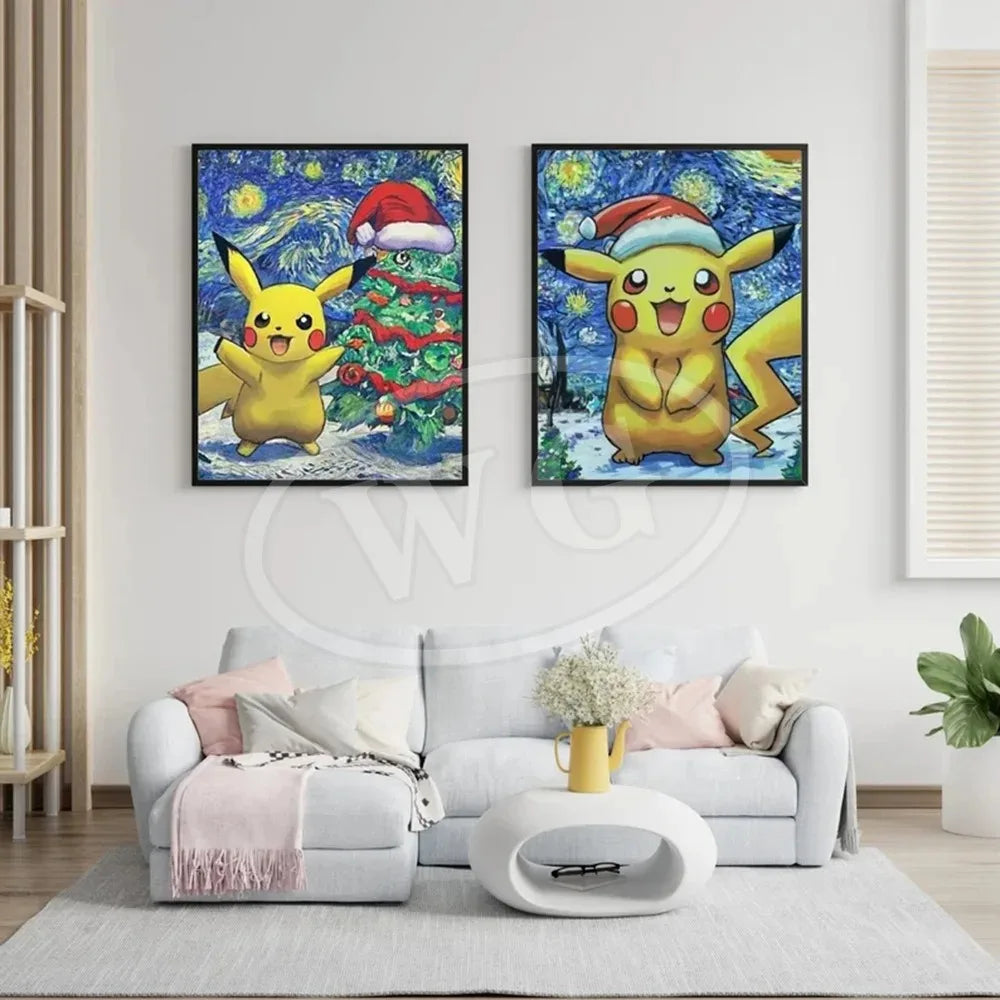 Van Gogh Museum Pocket Monster Anime Character Pikachu Canvas Painting Poster Living Room Bedroom Decoration Christmas Gift