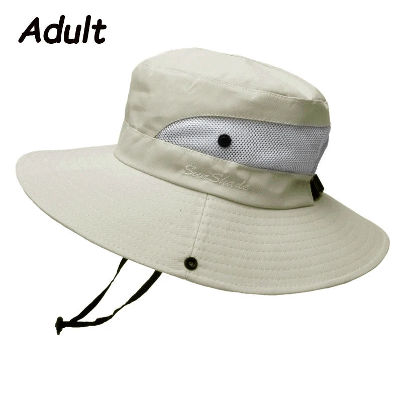 Women Summer Adjustable Bucket Hat with a Ponytail Hole Girls Sun Protection Hiking Cap Parent-child Outdoor Wide Brim Headgear