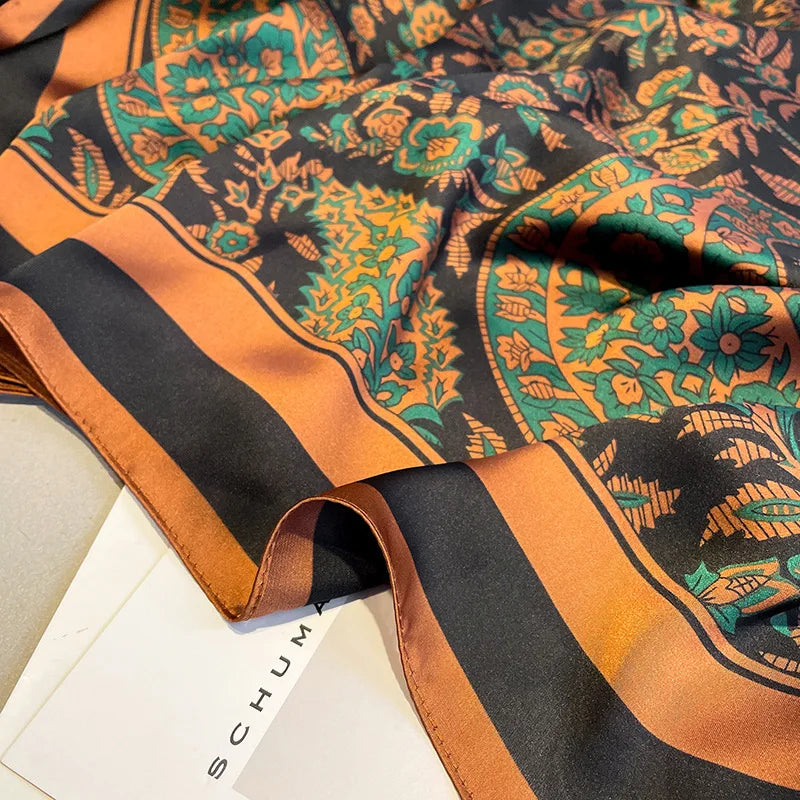 Printed Satin Shawl Geometric Cashew Polyester Scarf For Women Fashion Outdoor Sun Protection Cape 180*85cm