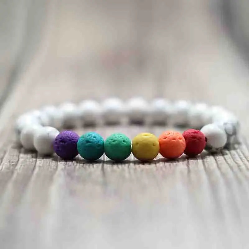 Colorful Lava Stone Bracelet Men Women 8mm Natural Onyx Tiger Eye Beaded Braclet Rainbow Friendship Brass Braslet