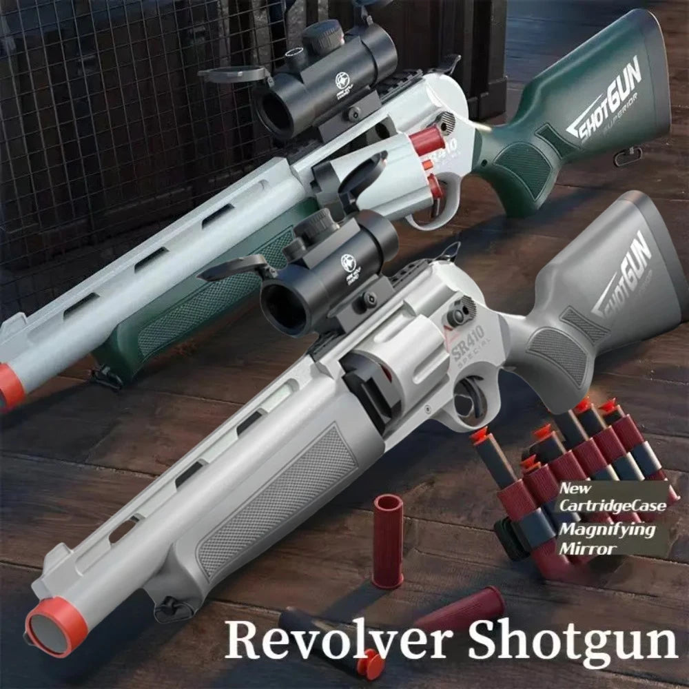Soft Bullet Toy Guns Foam Revolver Blaster with Sight, Educational Outdoor Shooting Game Shotgun Model for Kids Christmas Gift