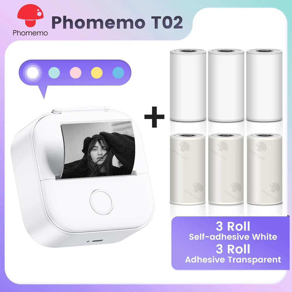 Phomemo T02 Pocket Printer Mini Portable Label Maker Self-adhesive Sticker mini impresora portatil impresora etiqueta adhesivas