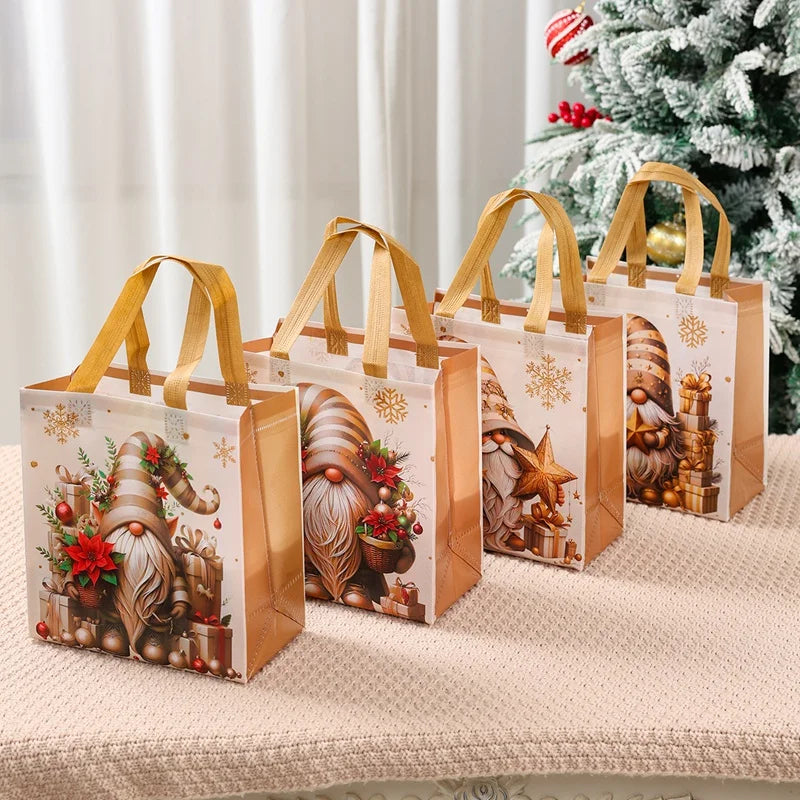4pcs Christmas Gift Packaging Bags Dwarf Non-Woven Tote Bag with Handle 2025 Christmas Decoration For Home New Year Gift Bags