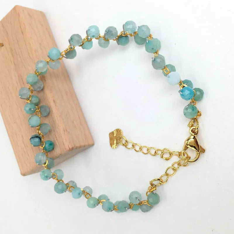Gold Color 4MM Natural Stone Tourmaline Crystal Quartz Bracelet on Hand for Women Jewelry Party /Wedding Luxury Gift Handwork