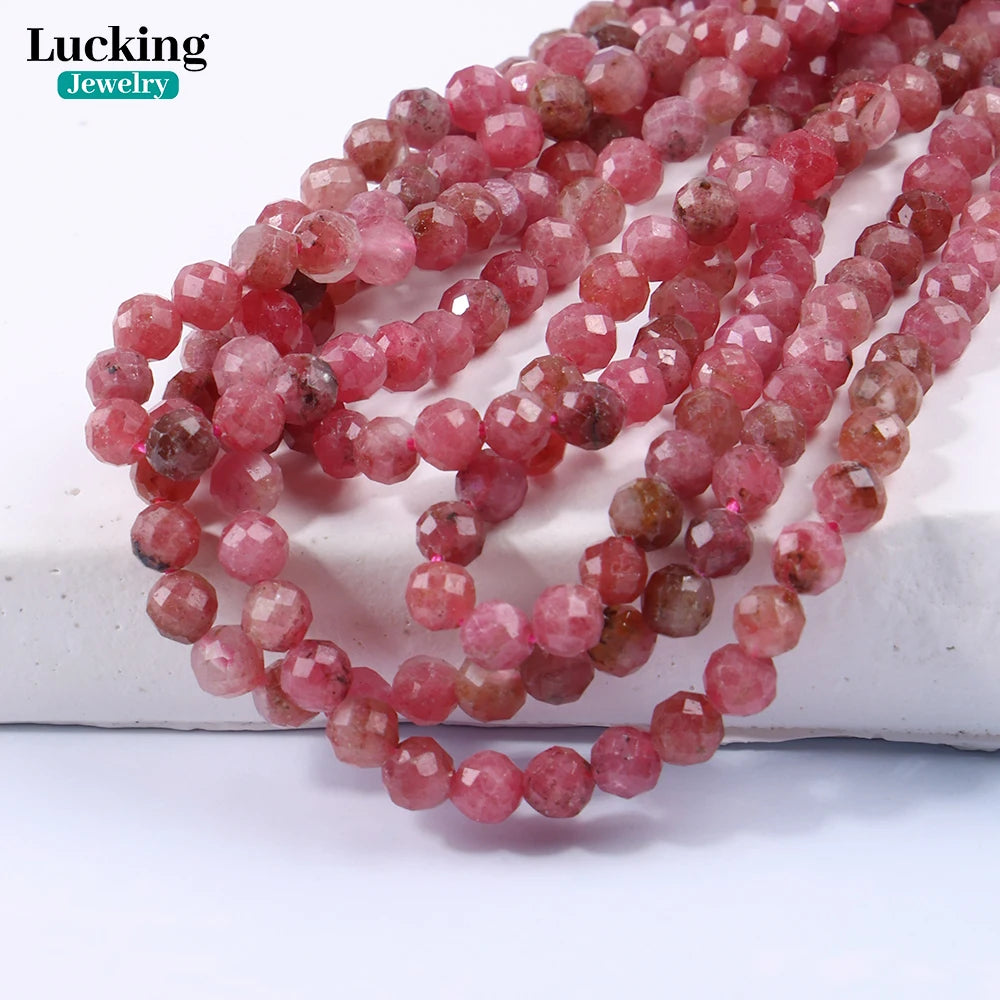 4-5mm Natural Pink Tourmaline Faceted Beads for Jewelry Making, Healing Crystals, DIY Crafts, Spiritual Gifts