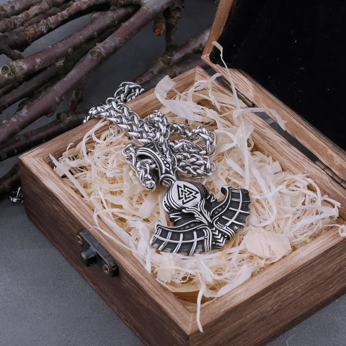 Viking Mjolnir Thor's Hammer with Odin Triangle Rune Necklace Men's Vintage Hip Hop Charm Pendant Stainless Steel Jewelry Gift