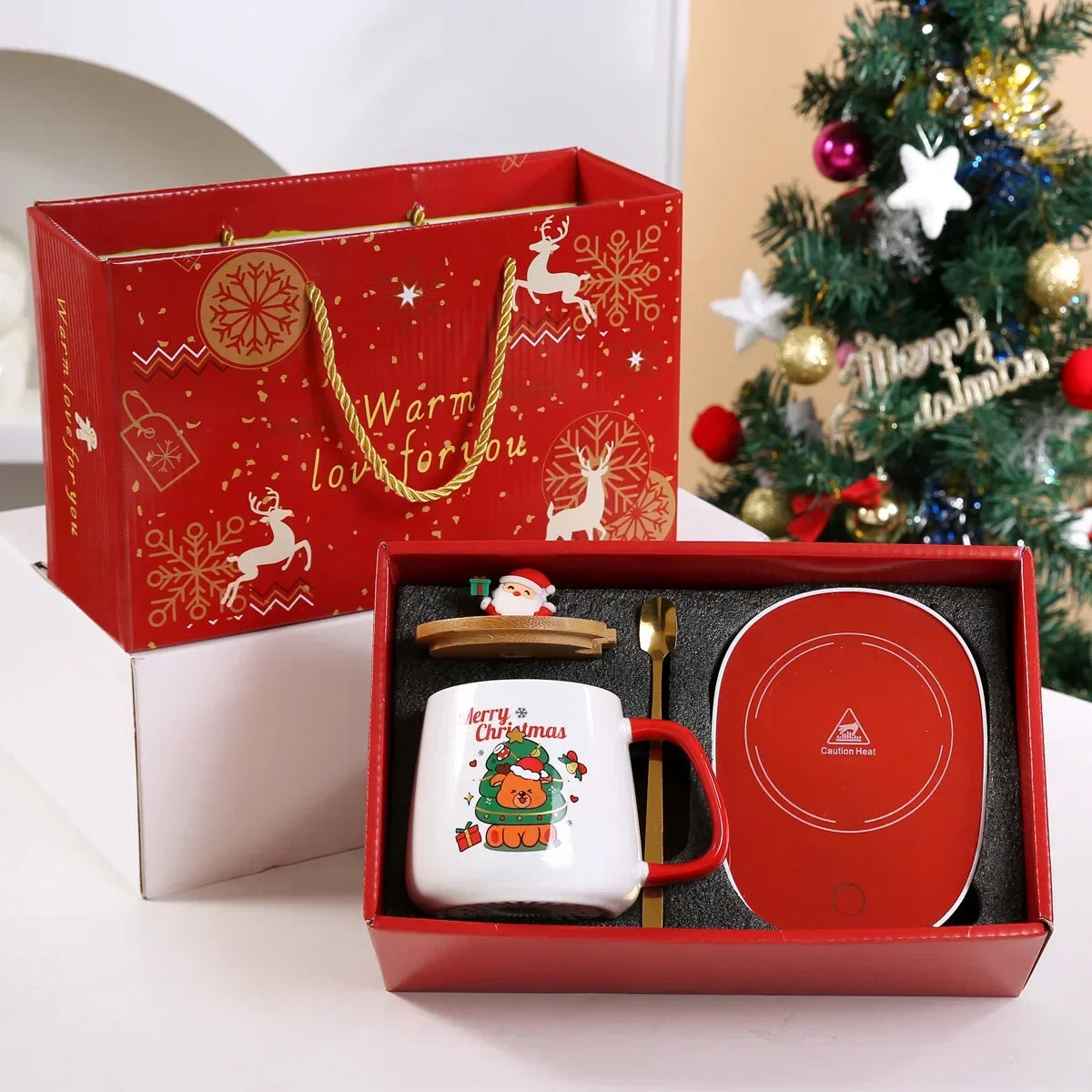 2025 Christmas Gift Set: Warm 55℃ Ceramic Mug with Lid featuring Santa Claus for Office or Home Use