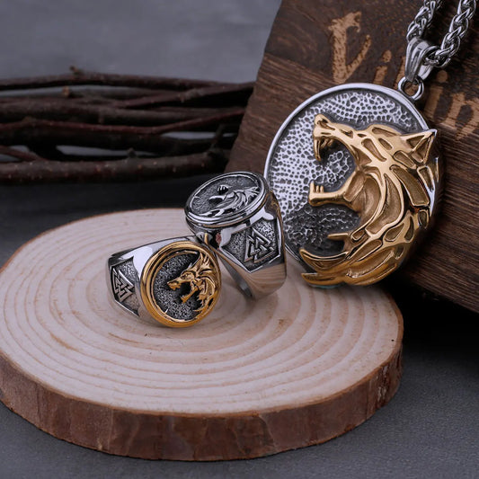 Viking Wolf Head Odin Rune Stainless Steel Ring Men's Fashion Domineering Hip-hop Street Men's Ring High-quality Jewelry