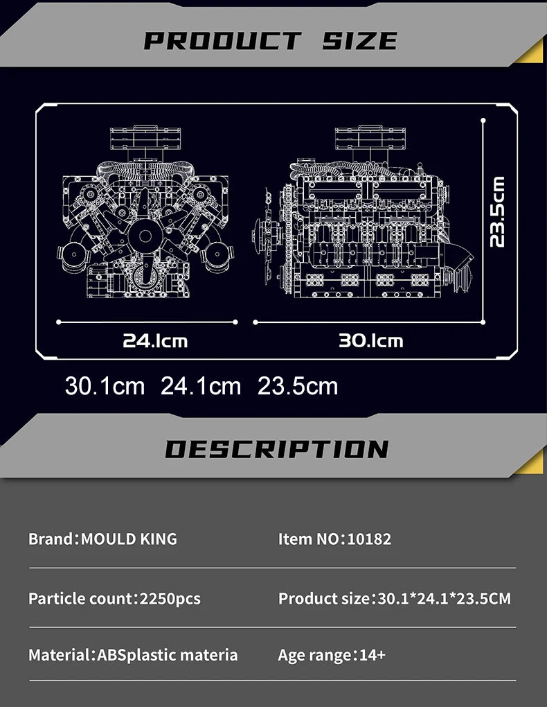 Mould King 10182 Technical Car Engine Toys The Motorized V8 Tank Engine Building Block Assembly Engine Brick Kids Christmas Gift