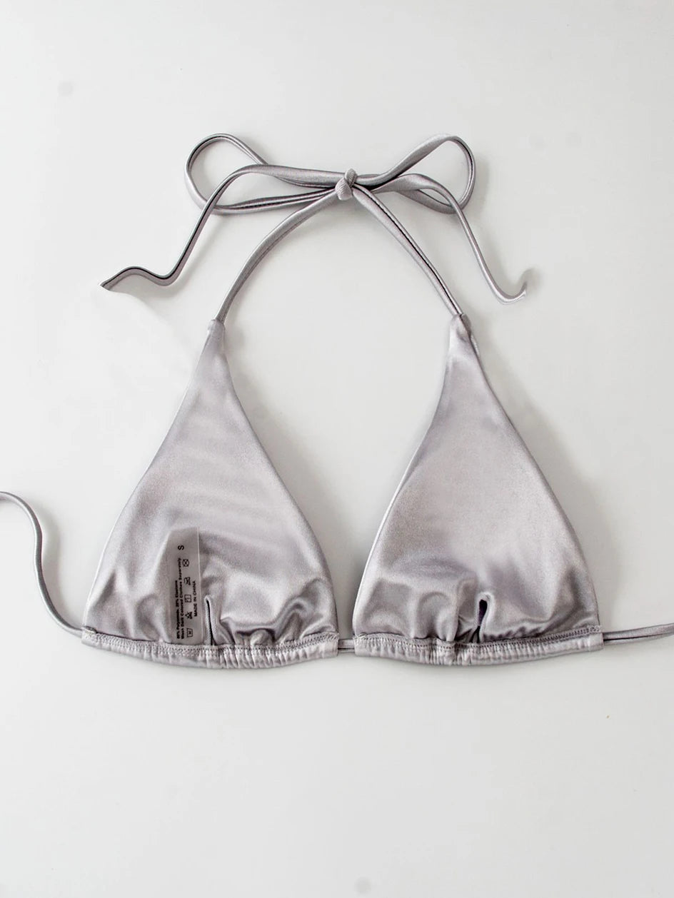 Metallic Halter Triangle Bikini 2023 Swimsuit Women Swimwear Female Bathing Suits Brazilian Thong Micro Bikinis Set Beach Wear