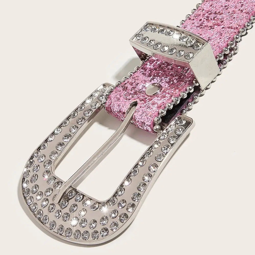 Glamorous New Goth Rhinestone PU Leather Belts - Unisex Fashion for Jeans with Western Cowboy Y2K Edge