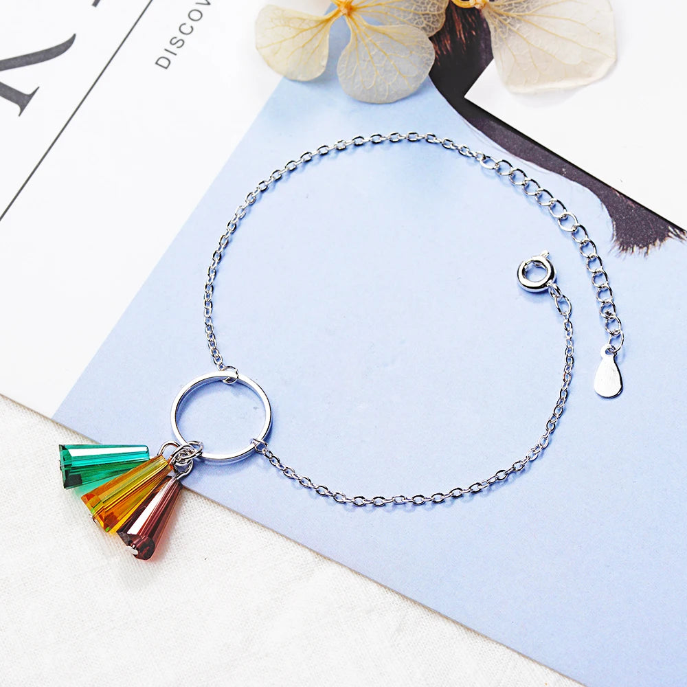 Synthetic Rainbow Crystal Fan 925 Sterling Silver Bracelets For Women Pulseira 925 Sterling Silver Jewelry S-b210