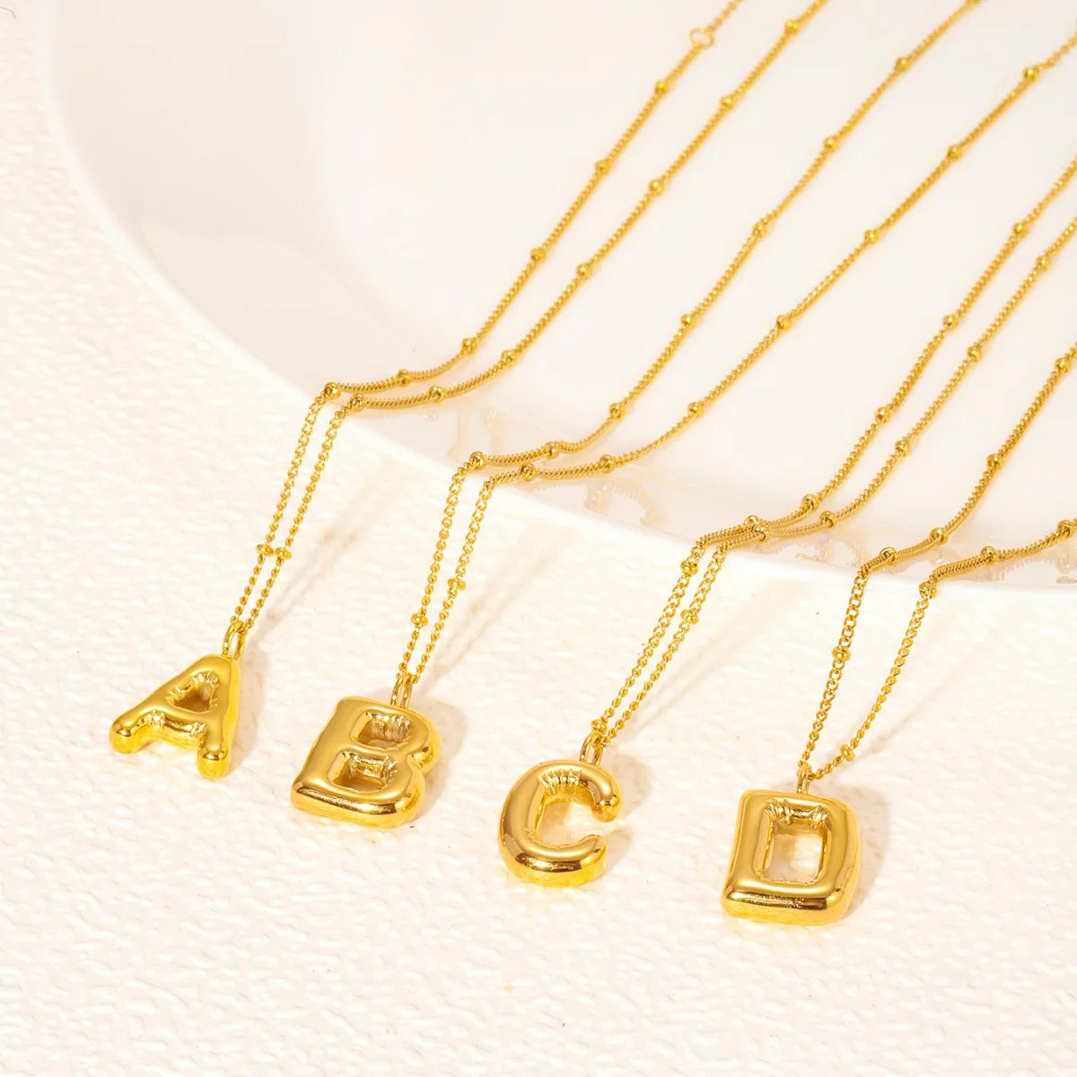 CARLIDANA Chunky 18k Gold Plated Bubble Letter Pendant Necklace Large Hollow PVD Gold Plated Initial Letter Necklace for Women