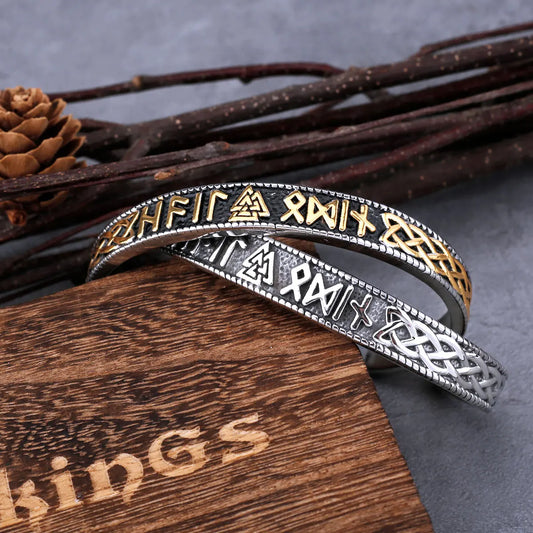 Stainless Steel Vijing Valknut Rune Bracelet for Men and Women Hip Hop Charm Wristband Cuff Charm Creative Vikings Jewelry Gift