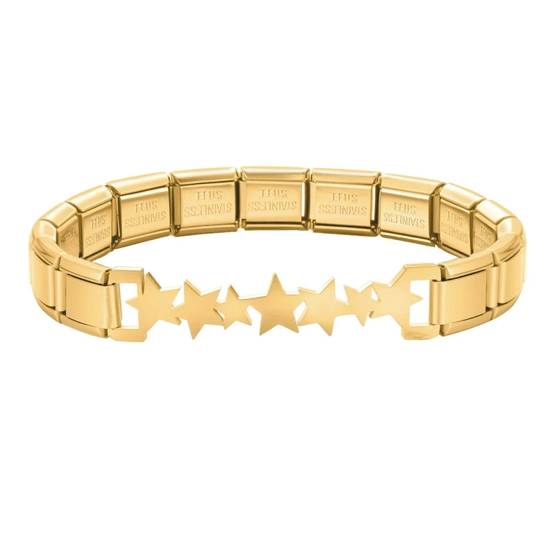 New Fashion Women Romantic Heart Star Zircon 9MM Width Stainless Steel Bracelet Bangle Girls Wedding Christmas Gift Jewelry