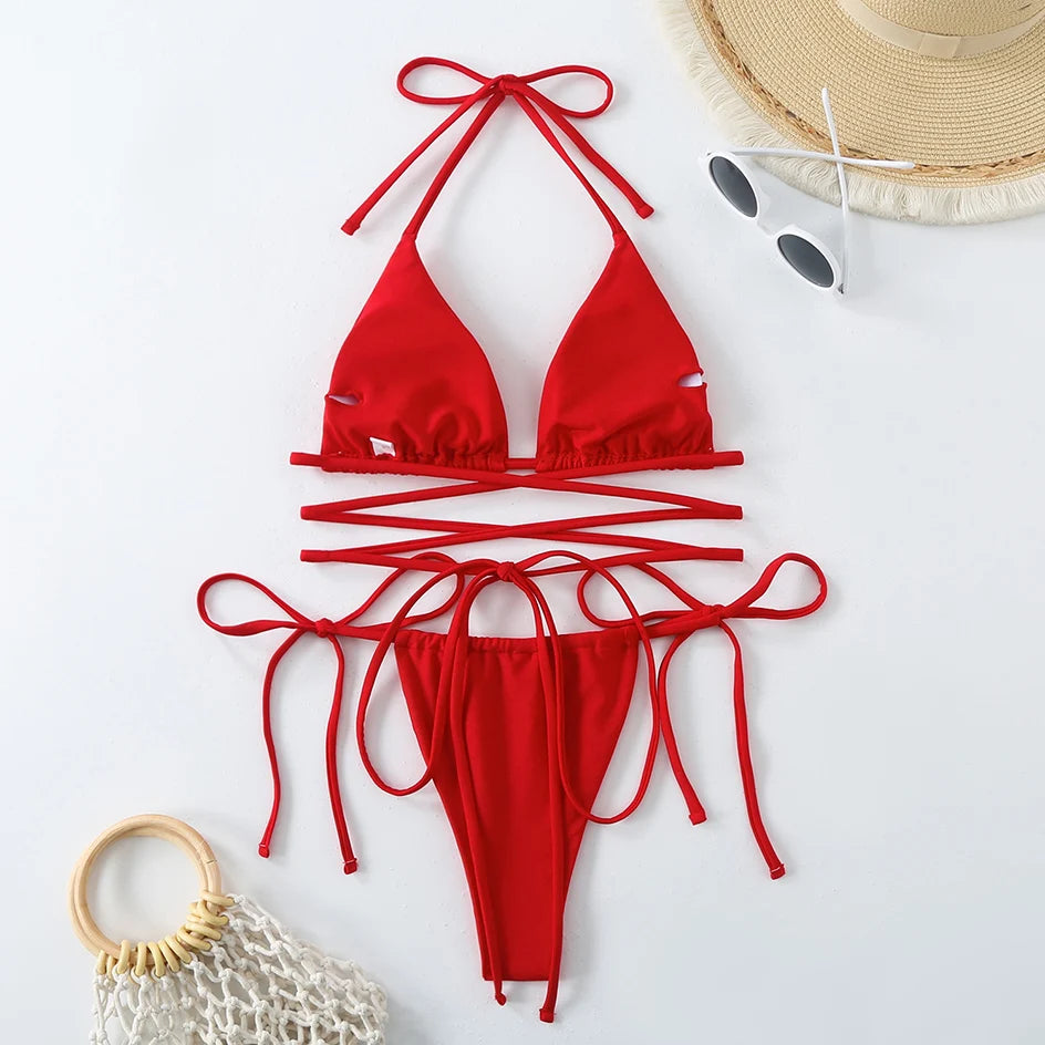 Sexy Micro Bikini 2025 Criss Cross Swimwear Bandage Woman Swimsuit Female Thong Bikinis Set 2 Piece Women Bathing Suit Beachwear