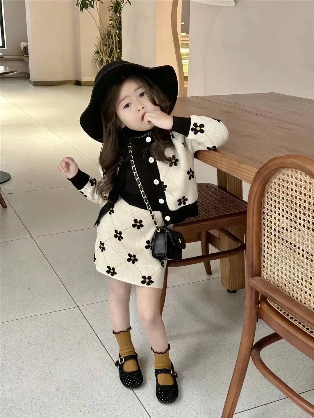 2024 Girls Sweater Set Little Girl Fashion Toddler Korean Style Top+Skirt Two-piece Sets Kids Party Cute Cotton Autumn Clothing