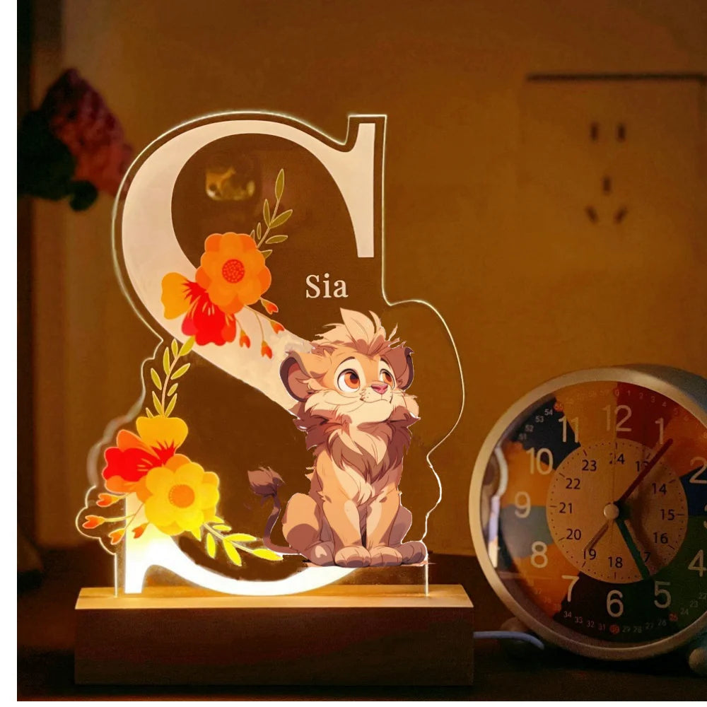 Personalized Kids Animal Lamp Custom Name Night Light Children Baby Bedroom Decoration Nursery Neonate Birthday Christmas Gift