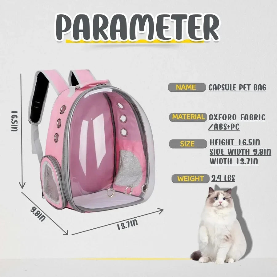 Pink Transparent Waterproof Cat Backpack Carrier with Bubble Design for Outdoor Travel HardSided Pet Carrier Suitable for Cats