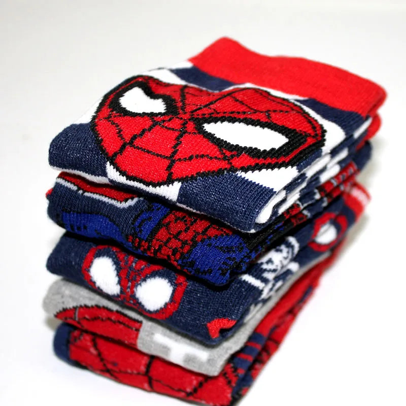 5 Pairs Spiderman Children's Socks Kawaii Soft Marvel Kids Boys Socks MiddleTube Cartoon Baby Socks Christmas Gift 2-9 Years Old