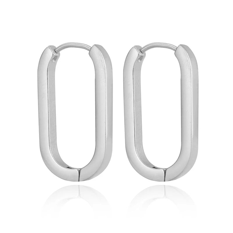 New Design Stainless Steel Cubic Zirconia Chain Hoop Earring For Women Square Water Drop Punk Cartilage Earring Piercing Jewelry