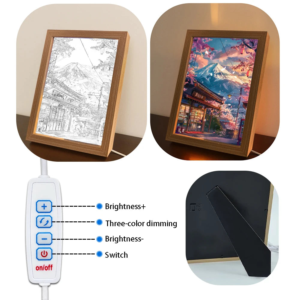 Beautiful city, Japan, Mount Fuji light picture frame, Led night light, wall light, home decoration, Christmas gift, moon light