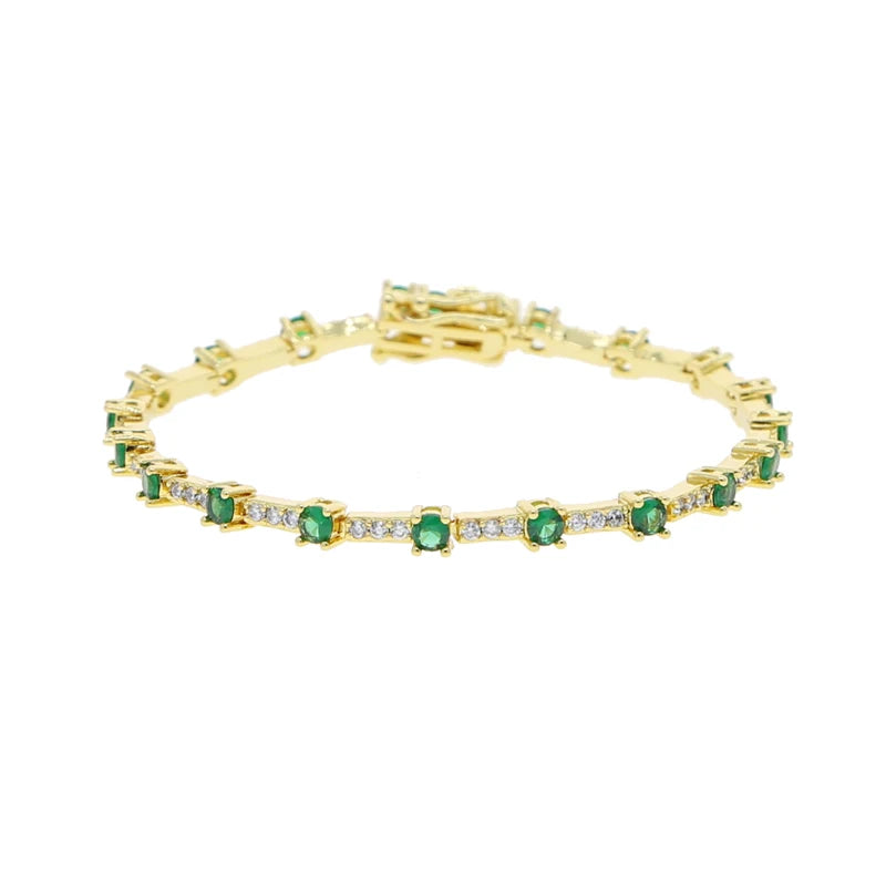 Gold Color Colorful Fashion Women Jewelry Rainbow Blue Red Green CZ Bar Geometric Charm Link Chain Bracelet