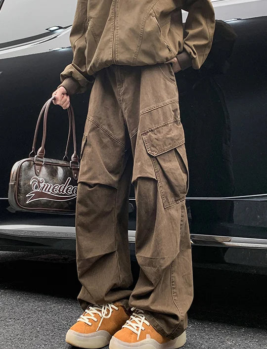 Spring Big Pocket Men's Cargo Pants Japanese Y2k Harajuku Loose Straight Wide Leg Trousers Baggy Pants Man Hip Hop Sweatpants