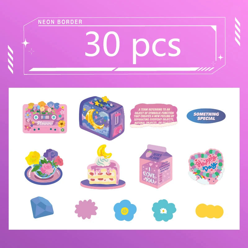 30 Pcs Kawaii Cartoon Handbook Stickers Pack Journals Labels Sticker Collage Decorative Scrapbooking Stationery School Supplies