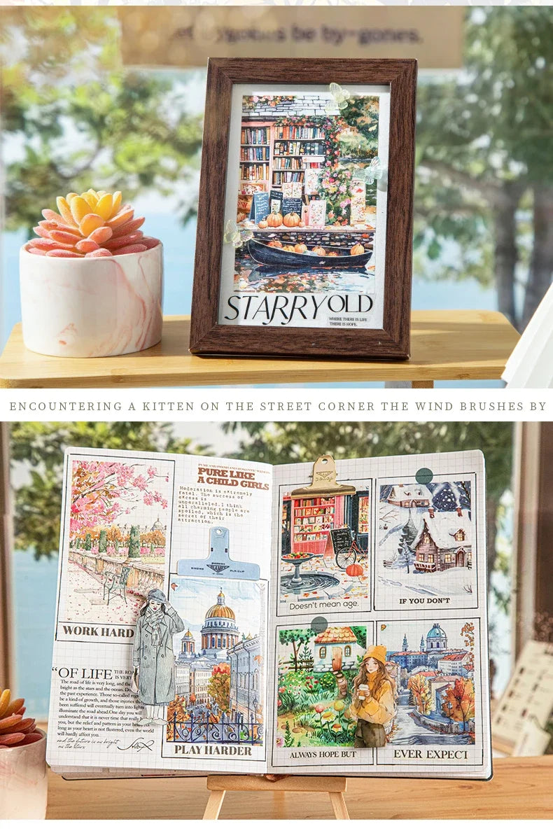 JIANWU 80mm*200cm Road View Series Vintage Travel Flower Landscape Material Collage Washi Tape Creative DIY Journal Stationery