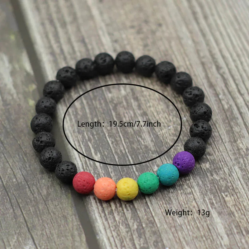 Colorful Lava Stone Bracelet Men Women 8mm Natural Onyx Tiger Eye Beaded Braclet Rainbow Friendship Brass Braslet