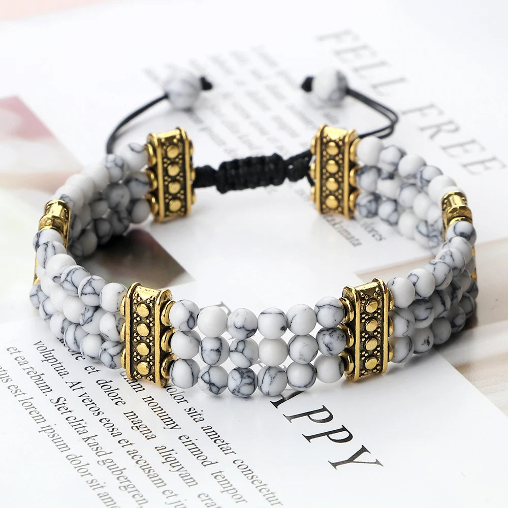 Natural Stone Beads Bracelet 4mm Malachite Black Lava Yoga Energy Hot Couple For Women Men Jewelry Braided Rope Knot Bangle Gift