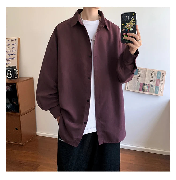 Shirt Men Solid Long Sleeved Shirt For Men Korean Fashion Shirts Baggy Business Casual Single Breasted Shirt Harajuku Oversized