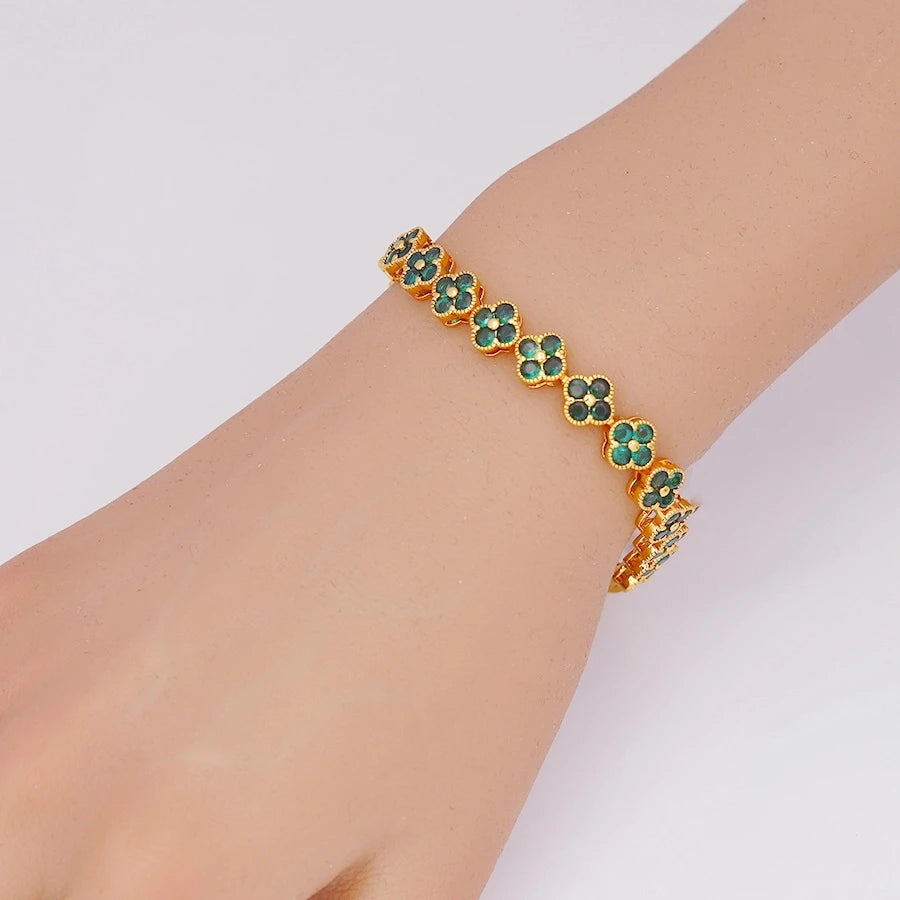 UILZ 1pc Rainbow Colorful Clover Zircon Bracelet Fashion Charm Gorgeous Charm Exquisite Cute Sweet Shining Crystal Jewelry Gift