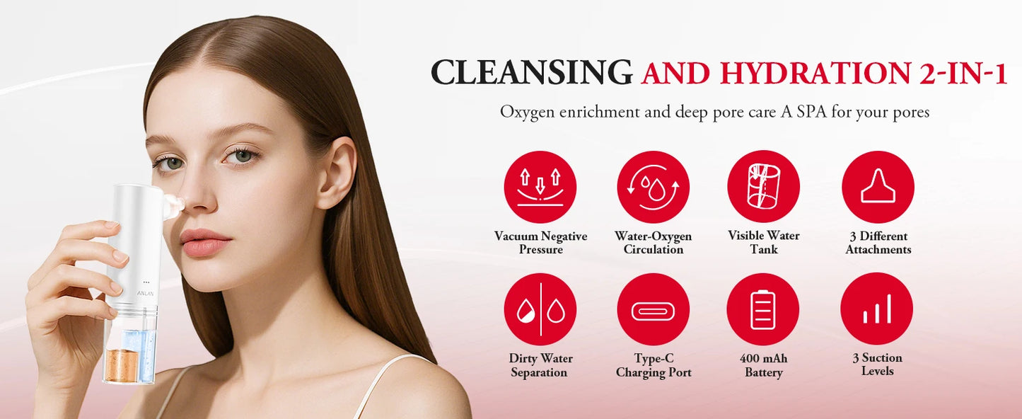 ANLAN Electric Water Vacuum Blackhead Remover Pore Cleaner Facial Hydro Cleanse Skincare Device for Whitehead And Acne Suction