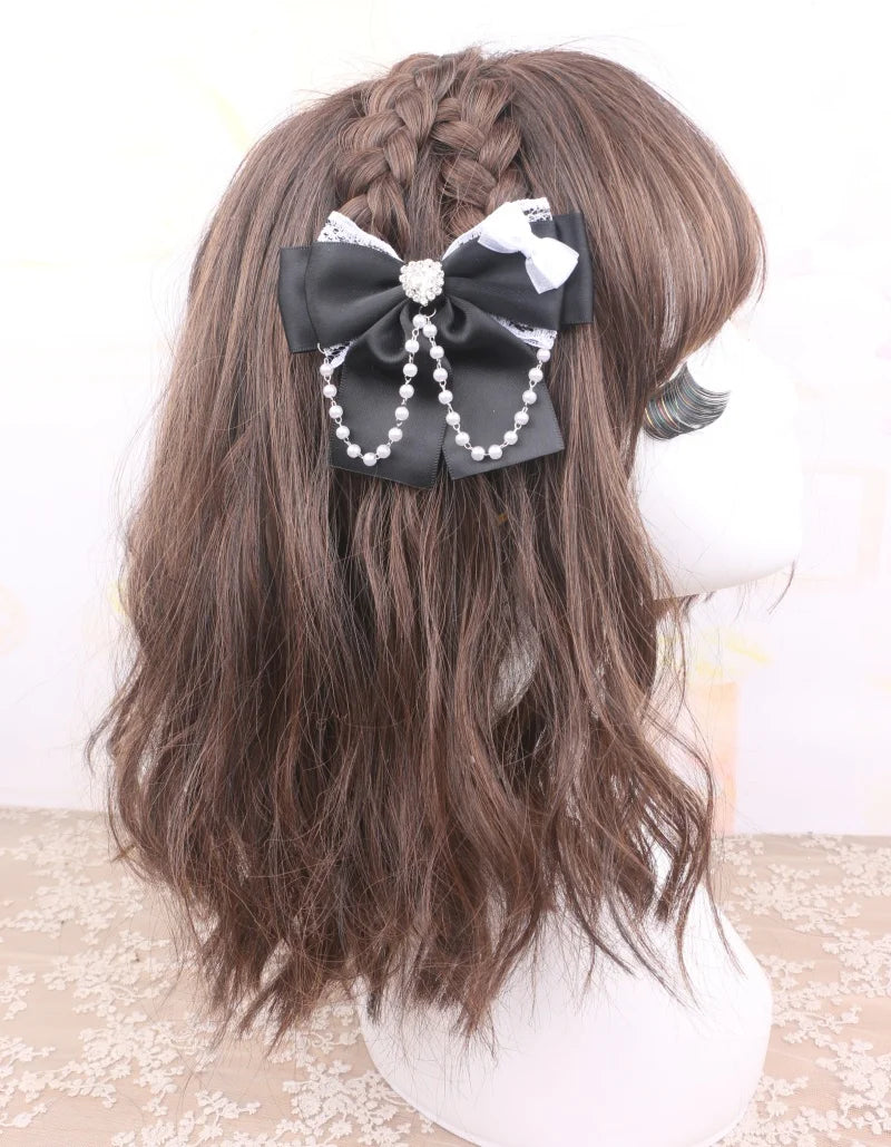 1 Pair Jirai Kei Bow Hair Accessories Women's Hairclips Sweet Y2K Lolita Bow Chic Chains Decor Women's Barrettes Hair Pin