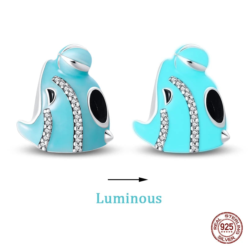 New 100% 925 Sterling Silver Ocean Luminous Sea Turtle Dolphin Octopus Charms Beads Fit Qikaola Original Bracelets DIY Jewelry